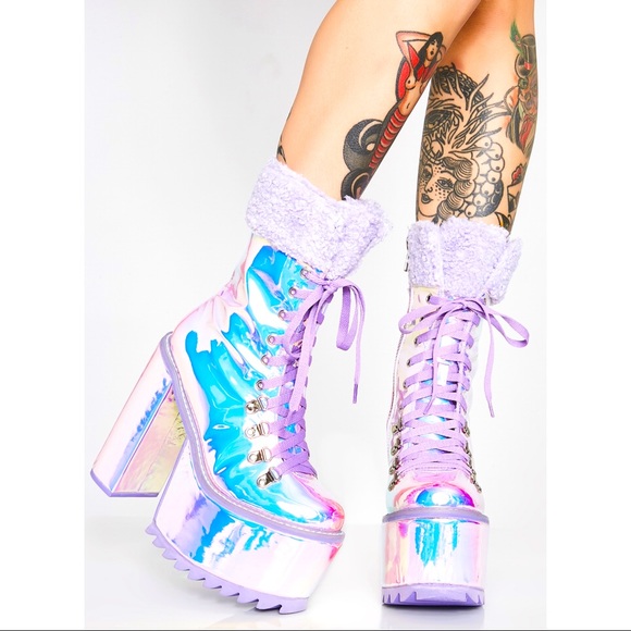 Dolls Kill Shoes - HP ☁️[ Club Exx ] Holographic Frosted Fairyland Platform Boots